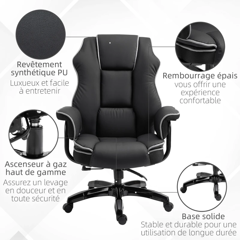 Vinsetto Fauteuil de Bureau Gamer Chaise de bureau Chaise pour ordinateur Ergonomique avec Hauteur réglable Dossier Bascule et Inclinable Pivotante à 360° - 76L x 80l x 118-124H cm - Noir