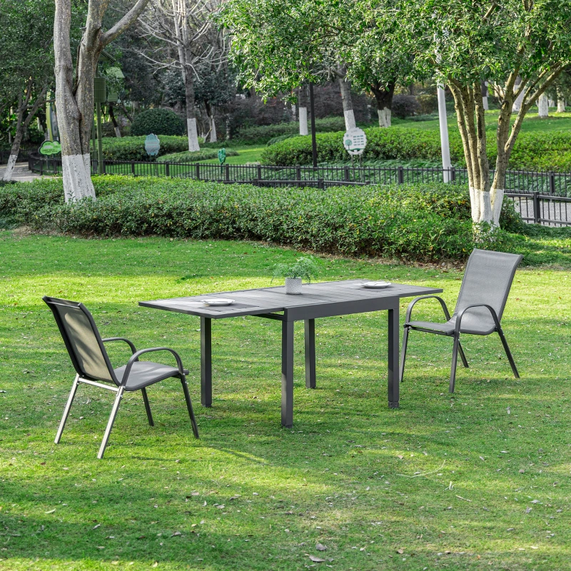 Outsunny Mesa de Jardín Extensible de Aluminio Mesa de Comedor para Exterior para 4-6 Personas Carga Max. 70 kg para Patio Terraza Balcón 90-180x90x73 cm Gris