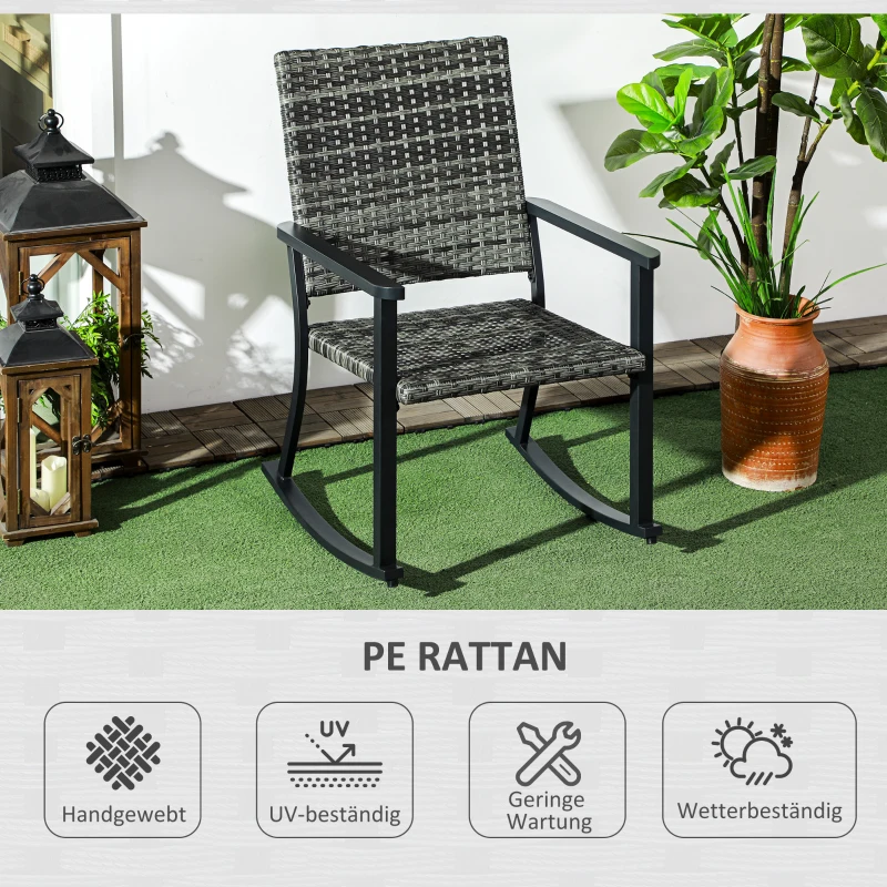 Outsunny Outdoor Schaukelstuhl, Rattanoptik, rostfreies Stahlgestell, 62 x 75 x 95 cm, Grau/Schwarz
