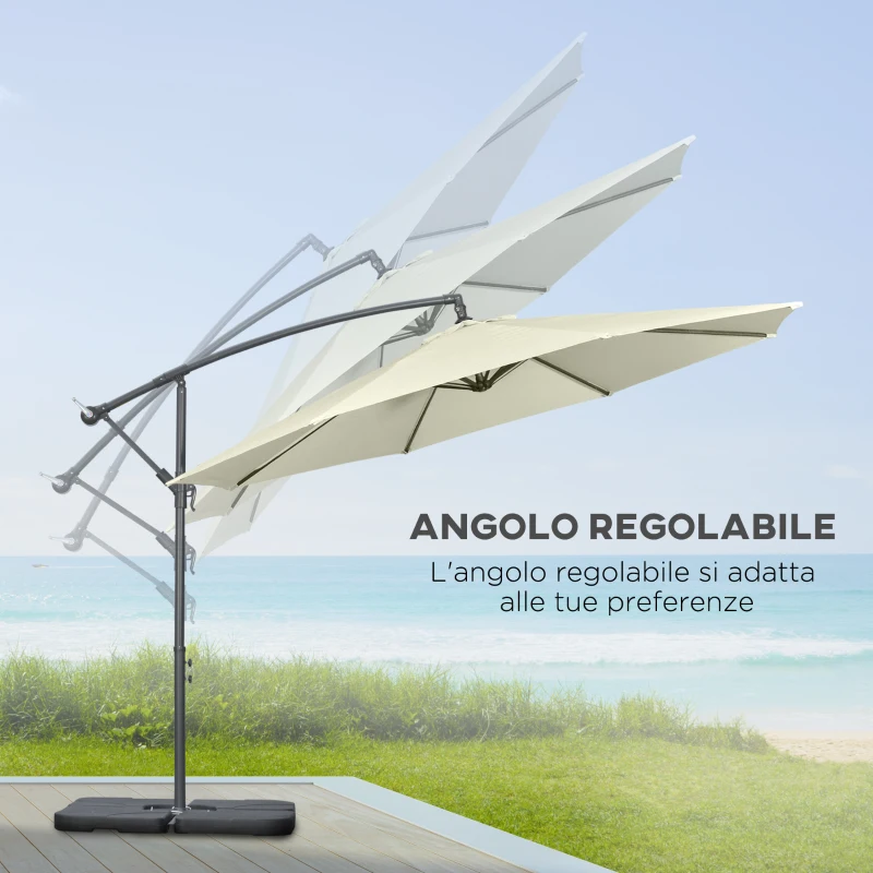 Outsunny Ombrellone Decentrato a 6 Stecche con Manovella e Base a Croce, in Metallo e Poliestere, Ø292x247 cm, Beige