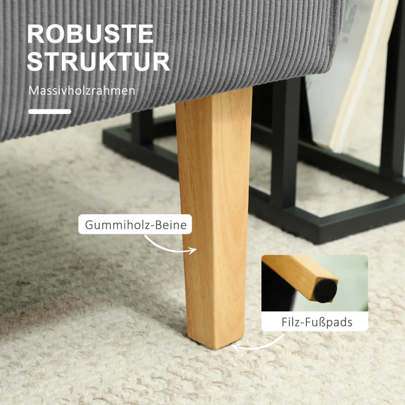 HOMCOM Zweisitzer-Sofa mit Cord-Bezug, dicker Polsterung und soliden Holzbeinen für Wohnzimmer, Schlafzimmer, Büro, Grau(m-6)