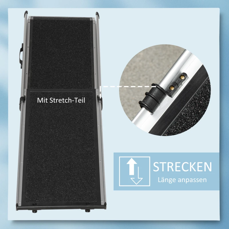 PawHut Haustierrampe klappbar größenverstellbar Aluminium Schwarz + Silber