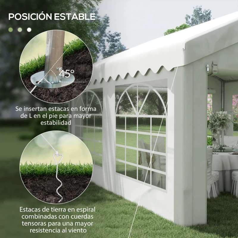 Outsunny Carpa para Fiesta Cochera Gazebo 4x4m Pergola Cenador Pabellón 4 Paneles Laterales 6 Ventanas Anti-UV para Eventos Bodas Acero PE Blanco