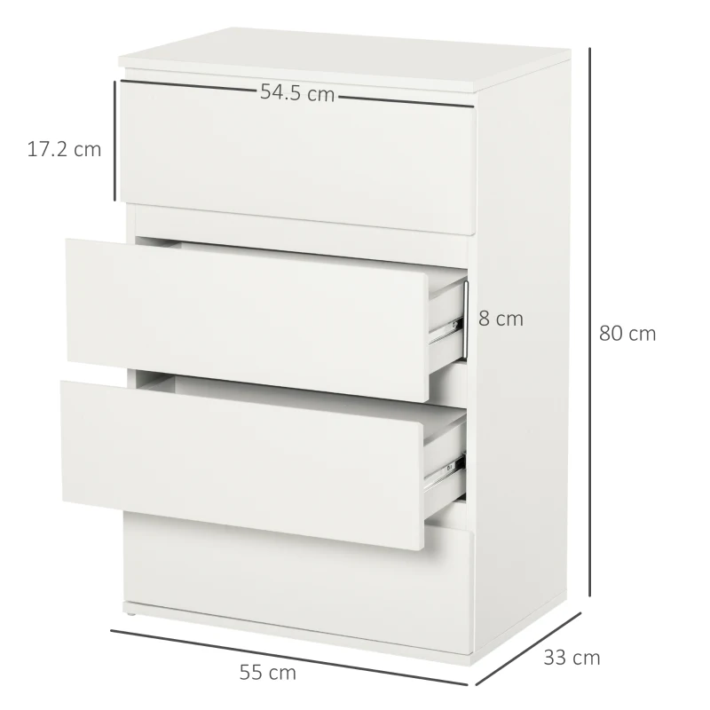 HOMCOM Chest of Drawers, 4-Drawer Storage Cabinets, Modern Dresser, Storage Drawer Unit for Bedroom