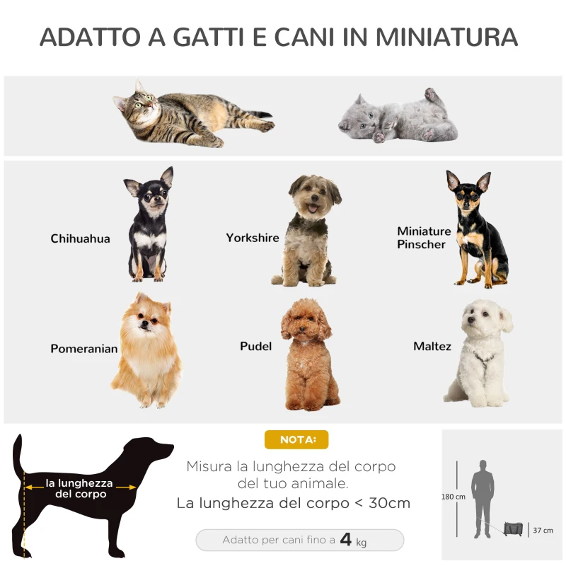 PawHut Trasportino per Cani e Gatti 4 in 1 Pieghevole con Maniglia Telescopica, 50x31x37 cm, Grigio