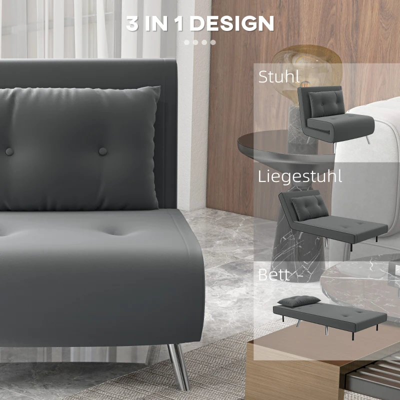 HOMCOM Liegesessel Sessel mit Liegefunktion Schlafsessel, Knopfheftung, Leinenoptik, 77 cm x 88 cm x 83 cm, Dunkelgrau(m-4)