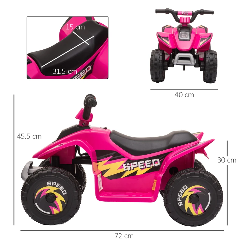 HOMCOM Quad per Bambini Elettrico con Batteria Ricaricabile 6V, e Velocità 2.8-4.6km/h, 72x40x45.5 cm, Rosa