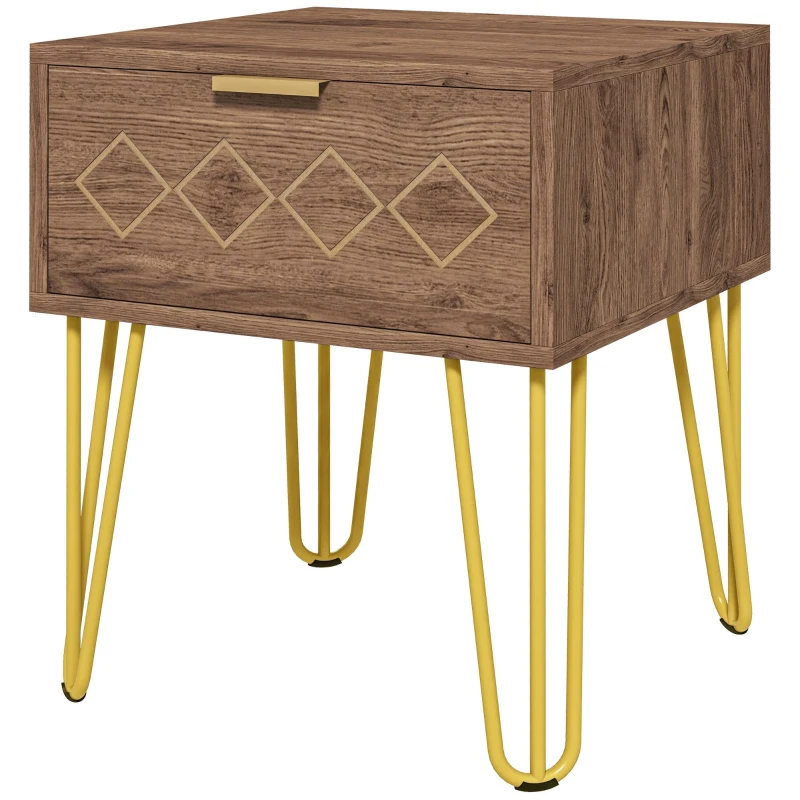 HOMCOM Bedside Table with Drawer, Wooden Nightstand, Modern Sofa Side Table with Gold Tone Metal Legs for Bedroom