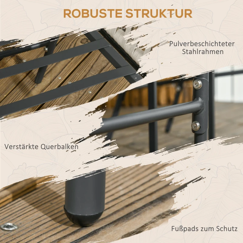 Outsunny Terrassenstuhl 2er-Set, Boho-Stil, bequeme Sitzschale, Sitzauflagen, waschbarer Bezug, Metallrahmen, Beige