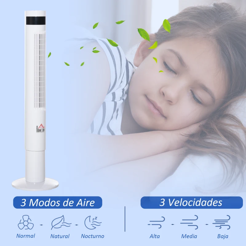 HOMCOM Ventilador de Torre con 3 Modos 3 Velocidades Patalla LED 12H Temporizador Oscilante de 85° con Mando a Distancia Hogar Oficina Alto 110 cm Blanco