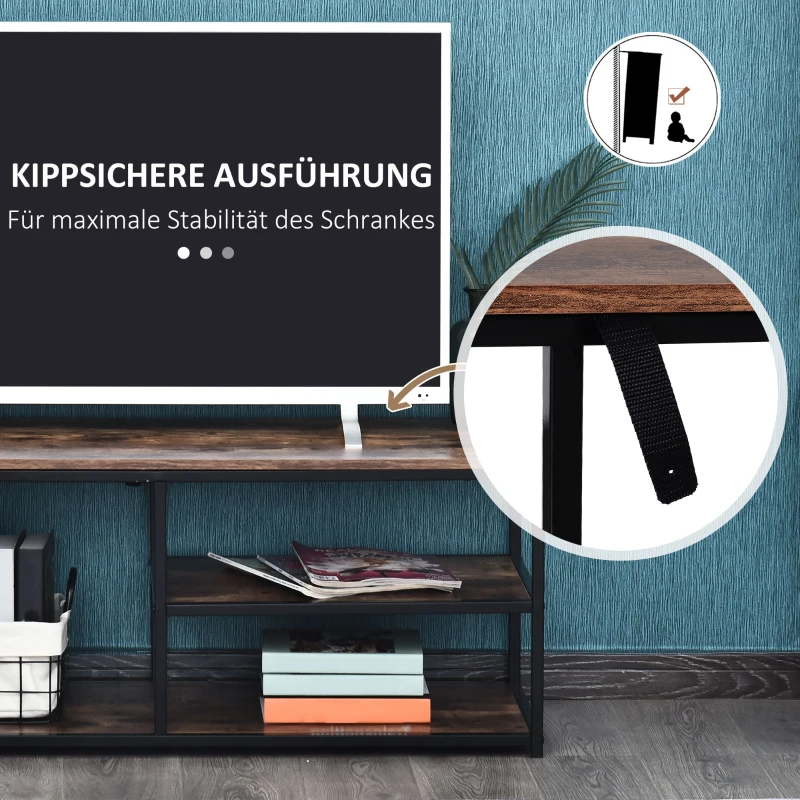HOMCOM TV Schrank Lowboard TV-Regal im Industrie-Design 3-stufig Spanplatte Natur 120 x B40 x H45 cm