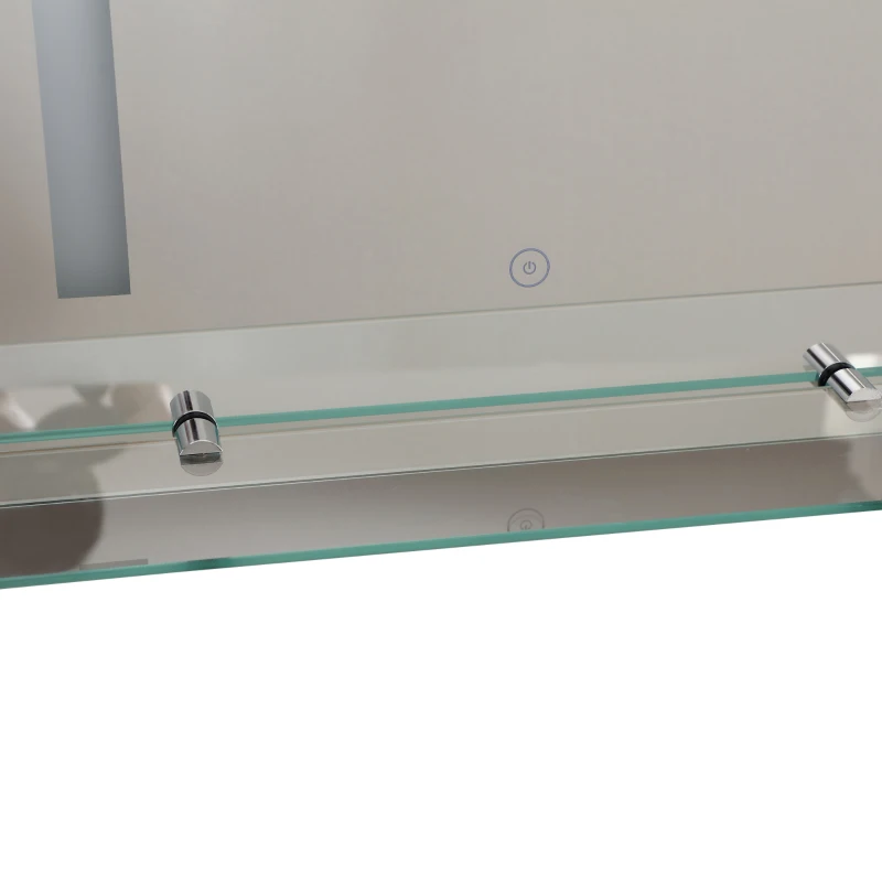 kleankin Espejo de Baño con Luces LED 70x50 cm Espejo para Baño con Interruptor Táctil Iluminación Regulable y Estante de Vidrio para Salón Entrada Plata