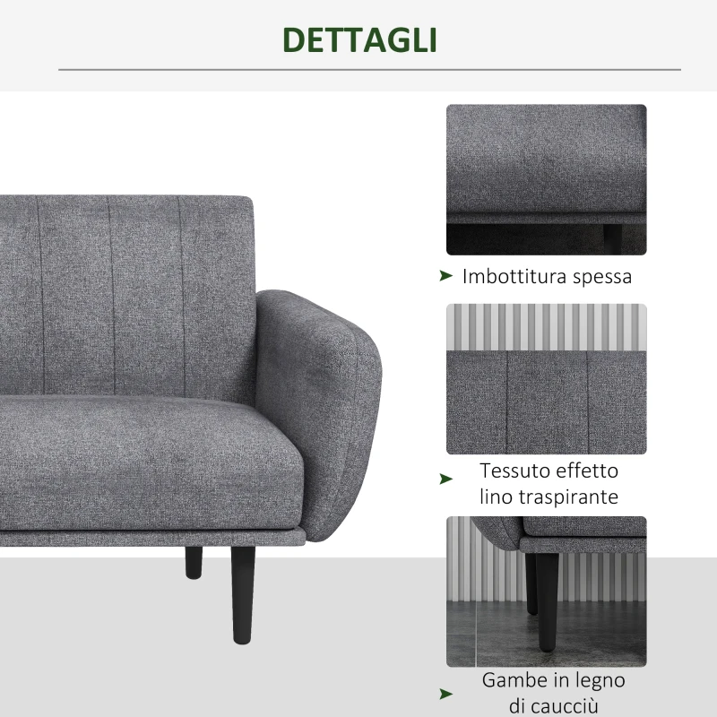 HOMCOM Divano Letto 3 Posti con Schienale Reclinabile a 3 Livelli in Tessuto, 208x84x82cm, Grigio