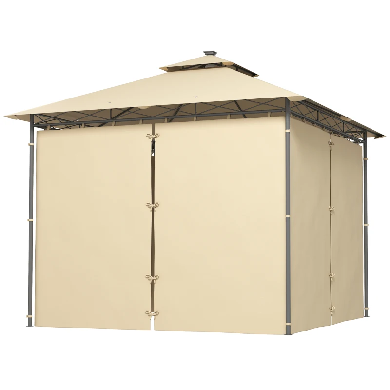 Outsunny 3 x 3 m Solar LED Metal Gazebo - Beige