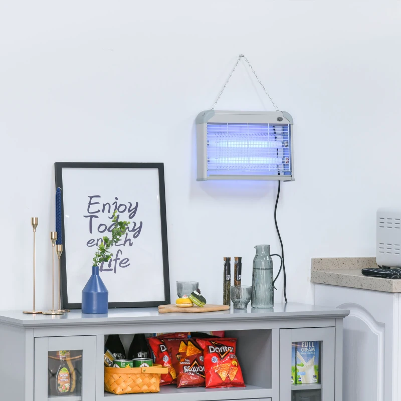 Outsunny Insektenvernichter Mückenlampe Schutzgitter LED 60 m² abnehmbares Tablett Zuhause Restaurant Geschäfte Schulen 20W