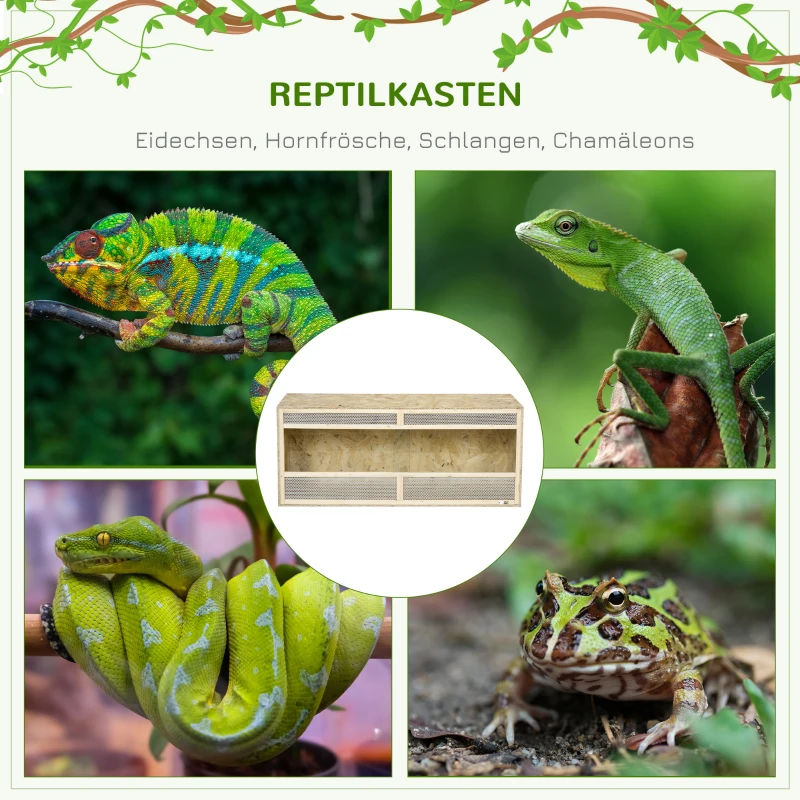 PawHut Terrarium für Reptilien/Amphibien, Glasschiebetüren, Lüftungsgitter, 120x50x50cm(m-4)