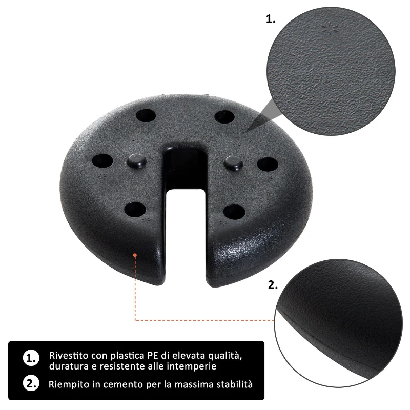 Outsunny Base per Tenda 4pz Riempito con Cemento Peso 8.8kg Φ20 × 4.5cm