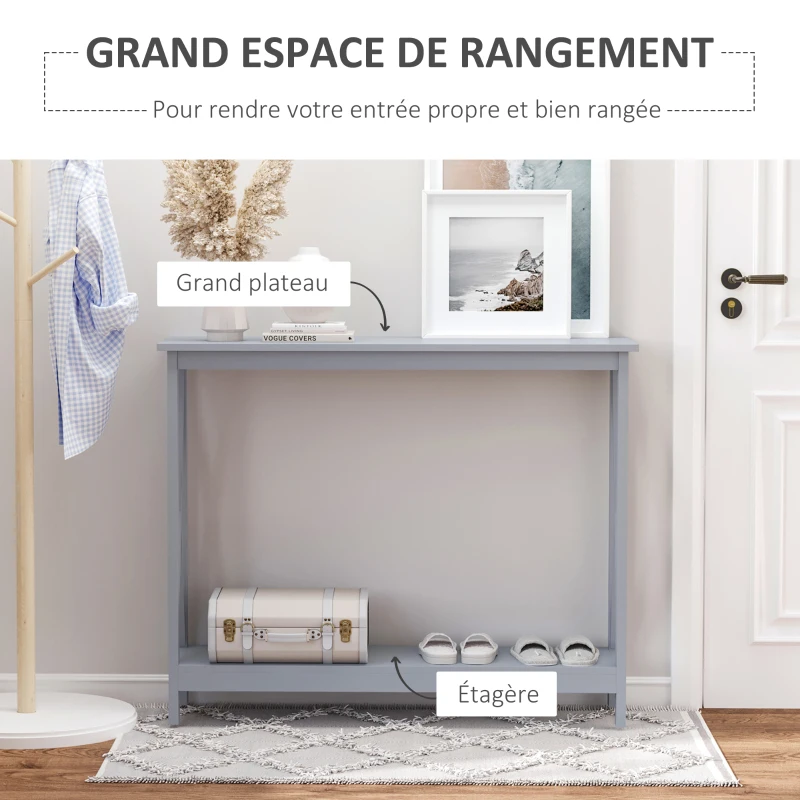 HOMCOM Table de console table d'entrée style table de drapier néo-rétro étagère dim. 100L x 30l x 80,5H cm MDF gris