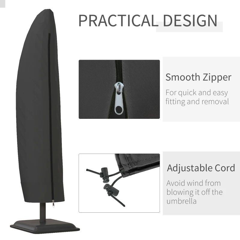 Outsunny Parasol Cover, 600D Oxford Cantilever Umbrella Cover Fit for 2-4m Parasol, Banana Umbrella Protector with Zipper for Outdoor Garden, Patio, Black