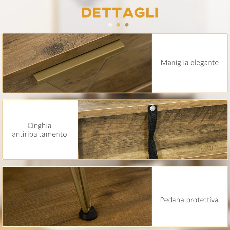 HOMCOM Tavolo Consolle in Truciolato e Acciaio per Ingresso e Soggiorno con Ripiano Aperto e 2 Cassetti, 120x29x79 cm