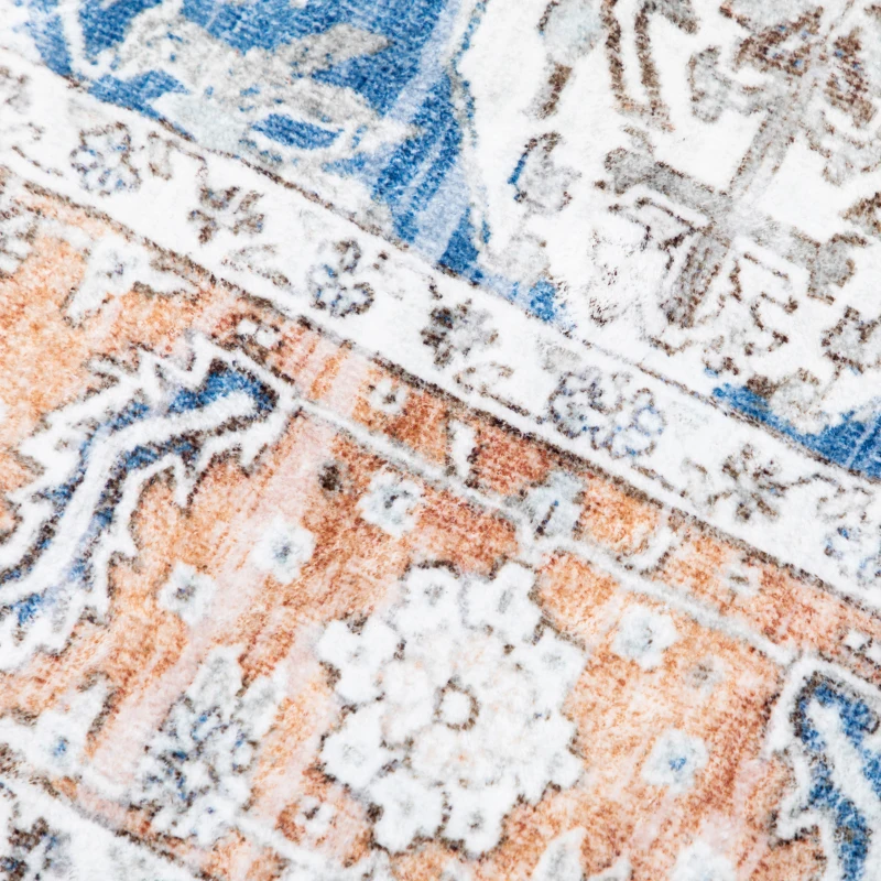 HOMCOM Teppich im Used Look, Kurzflor, weich und rutschfest, rot+blau, 2,3 x 1,6 m