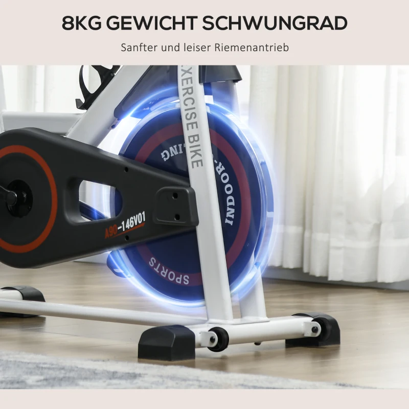 HOMCOM Ergometer, einstellbarer Widerstand, bis 120kg, Stahl, L103xB53xH100-114cm, Weiß/Schwarz(m-7)