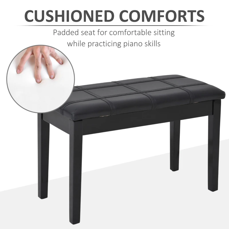 HOMCOM Faux Leather Piano Stool Makeup Dressing Stool Bench Dressing Table Seat with Storage 75L x 35W x 49H (cm) - Black