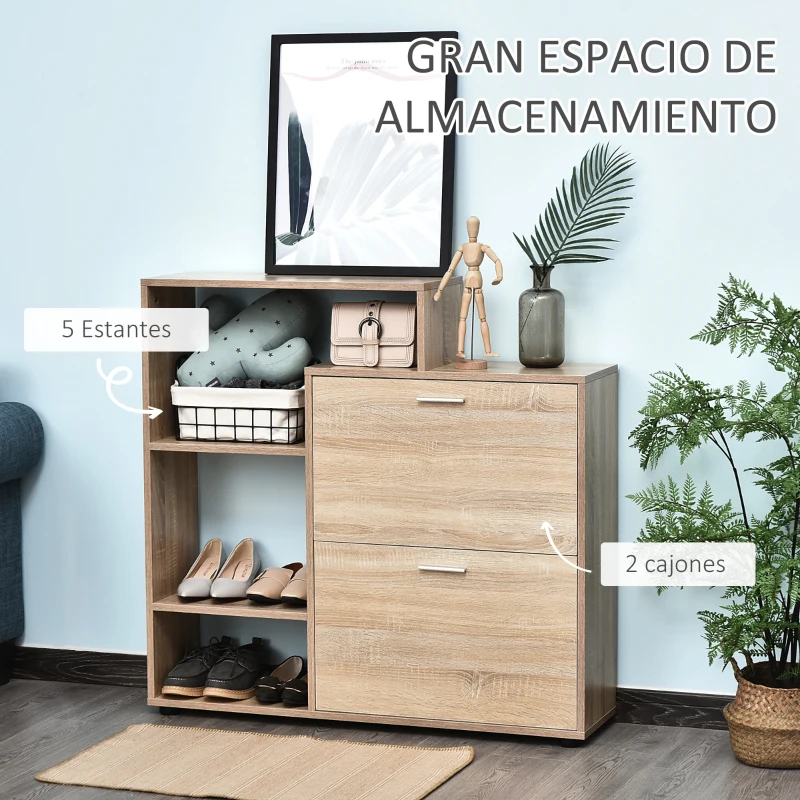 HOMCOM Zapatero de Madera con Estantería y Cubos Armario para Zapatos de Entrada Pasillo 101.5x25.5x98cm