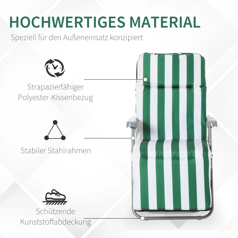 Outsunny Gartenliegen 2er-Set klappbar mit Auflagen 60 x 75 x 102 cm Stahl Grün+WeiB