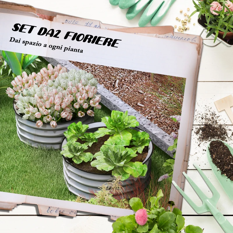 Outsunny Set di 2 Letti per Orto Rialzati in Acciaio Galvanizzato con Fondo Aperto, Ø60x30cm, Argento