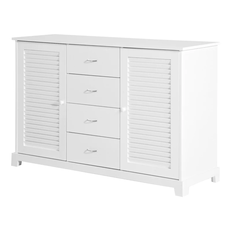 HOMCOM Sideboard Schrank Dielenschrank Badschrank Kommode Lamellentür Weiß 120,2x40,2x80,2cm