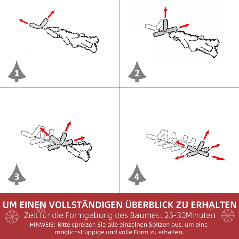 HOMCOM Künstlicher Weihnachtsbaum, Schnee-Effekt, flammenhemmend, Scharnierkonstruktion, Grün/Weiß