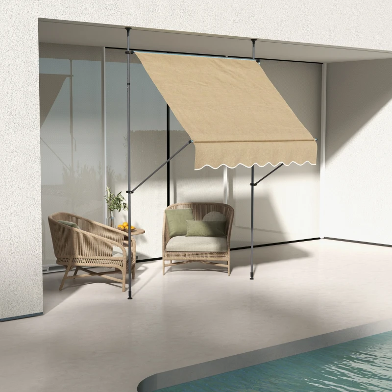 Outsunny Toldo Manual Retráctil con Manivela 200x120x210-300 cm con Altura Ajustable Impermeable y Anti-UV Beige