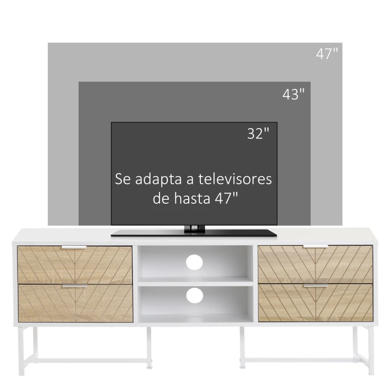 HOMCOM Mueble de TV para Televisores de hasta 47 Pulgadas Mesa para TV de Salón Moderna con 4 Cajones 2 Estantes Abiertos y Gestión de Cables 120x39x48 cm Roble y Blanco