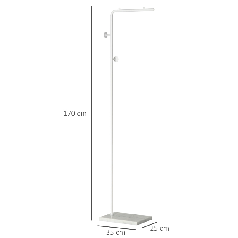HOMCOM Perchero de Pie con Base de Mármol Barra y 2 Ganchos de Metal para Dormitorio Pasillo 35x25x170 cm Blanco