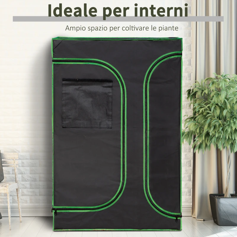Outsunny Serra Idroponica per Interni, Tessuto Riflettente e Prese d'Aria, Porte e Finestre, 90x60x135cm Nero e Verde