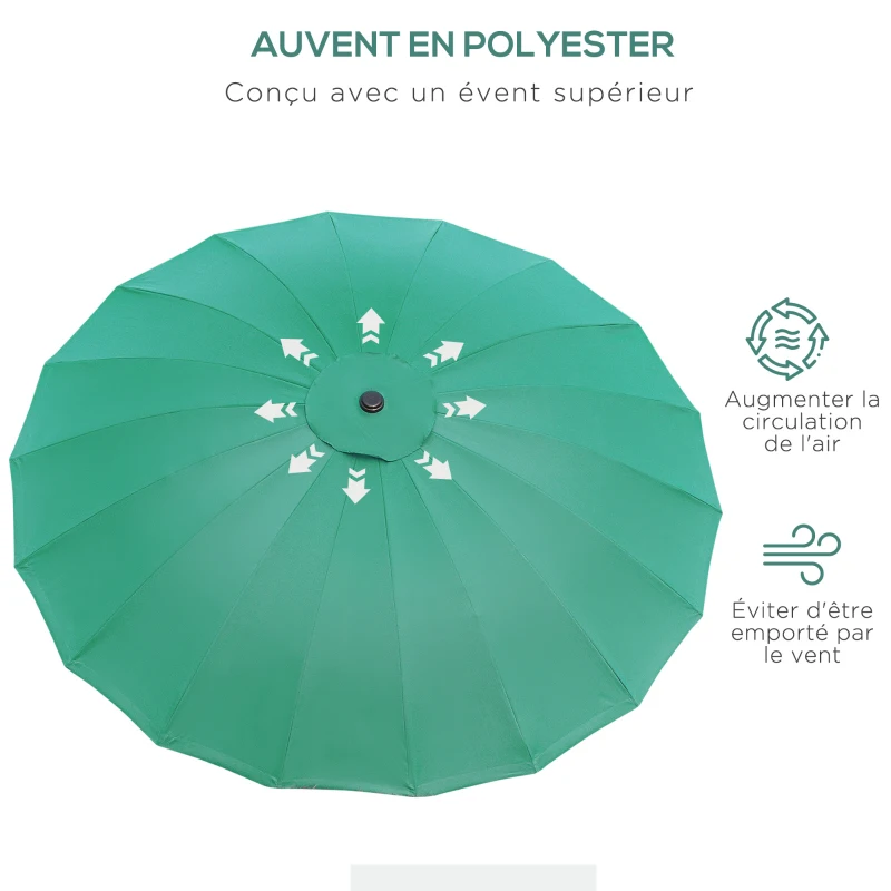 Outsunny Parasol droit parasol de jardin inclinable rond avec 18 baleines manivelle mât en métal fibre de verre Ø 2,5 m polyester haute densité vert