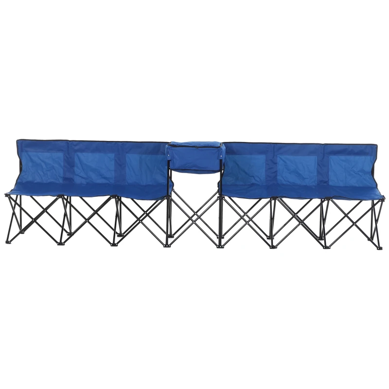 Outsunny 6 Seat Folding Sports Bench Portable Sports Team Bench Spectator Chair with Cooler Bag and Carrying Bag for Outdoor Picnic Camping - Blue