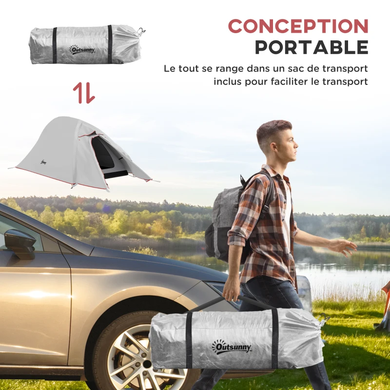 Outsunny Tente de camping avec double toit 2000mm et sac de transport  dim. 300L x 135l x 110H cm