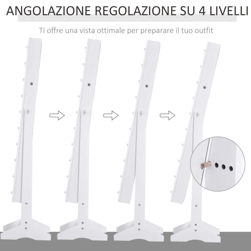 HOMCOM Armadio Portagioielli Portagioie Specchio Regolabile 20 Luci LED, Legno, Bianco, 40x37x146 cm
