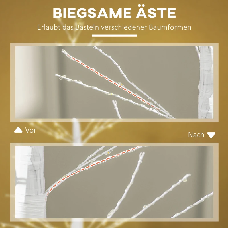 HOMCOM Kunsttanne mit LED-Beleuchtung, 180 cm hoher Weihnachtsbaum, realistische Rinde, Weiß