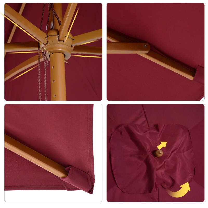 Outsunny Parasol Droit parasol de jardin rectangulaire double toit Bois Polyester Haute densité 3 x 2 m Rouge Bordeaux