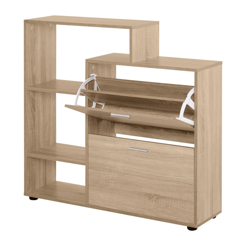 HOMCOM Zapatero de Madera con Estantería y Cubos Armario para Zapatos de Entrada Pasillo 101.5x25.5x98cm