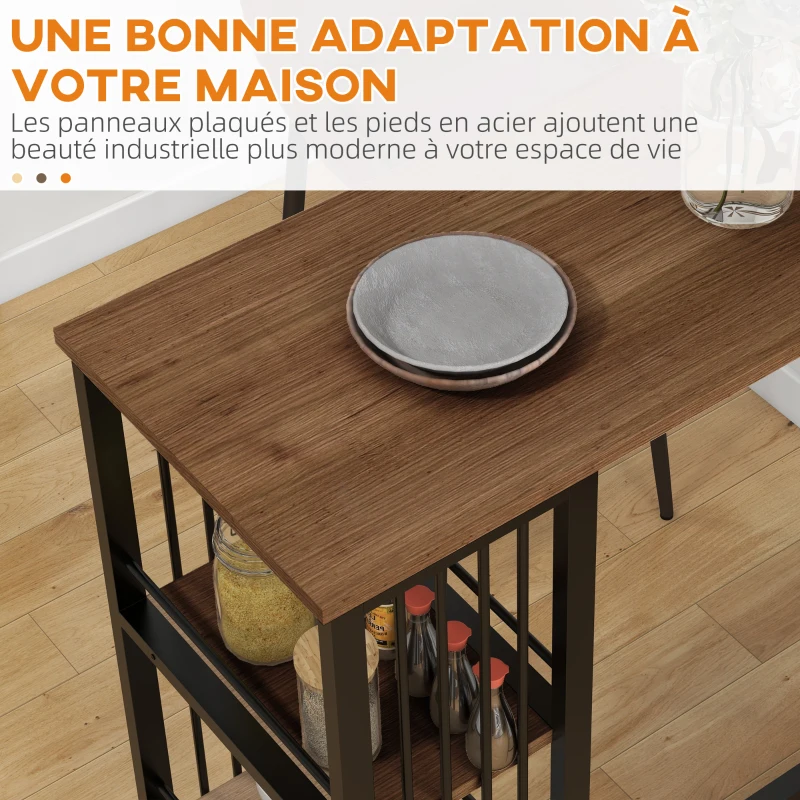 HOMCOM Table de bar table haute de cuisine mange-debout avec étagères 120 x 40 x 105 cm piètement acier noir