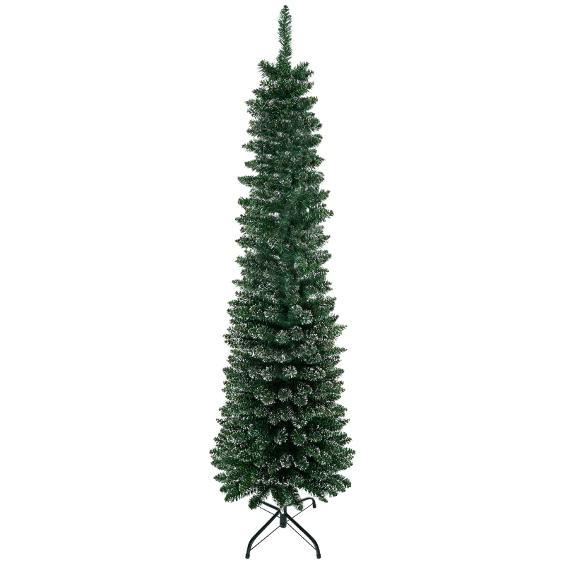 HOMCOM 5.5FT Artificial Snow Dipped Christmas Tree Xmas Pencil Tree Holiday Home Indoor Decoration with Foldable Black Stand, Green