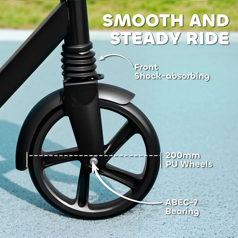 AIYAPLAY Foldable Kids Scooter with Adjustable Handlebar, 200mm Big Wheel, Rear Fender Brake, for Ages 6-12 Years, Black