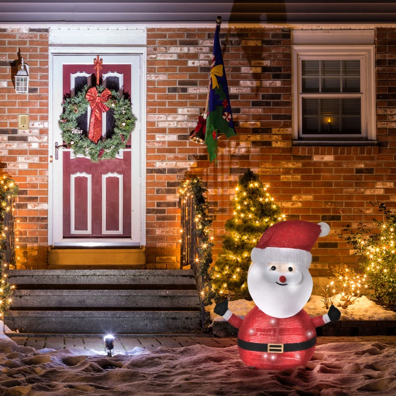 Outsunny Papá Noel de Tela con Luces LED Figura Decorativa Luminosa de Navidad con Botón de Interruptor para Interior y Exterior Ø30x51 cm Negro Blanco y Rojo