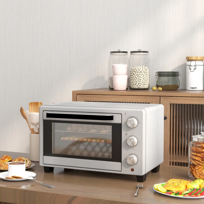 HOMCOM Minibackofen, 21 L Toasterofen mit 1 Drahtgestell und 1 Backblech, 3 Kochmodi, 100 °C-230 °C, Edelstahl, Glas, Silber(m-9)