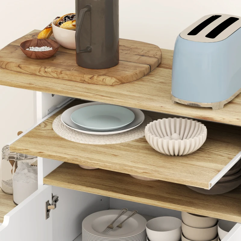 HOMCOM Rollender Küchenwagen mit Stauraum, Schrank, verstellbare Regale, für Küche, Wohnzimmer, Esszimmer, Weiß(m-9)