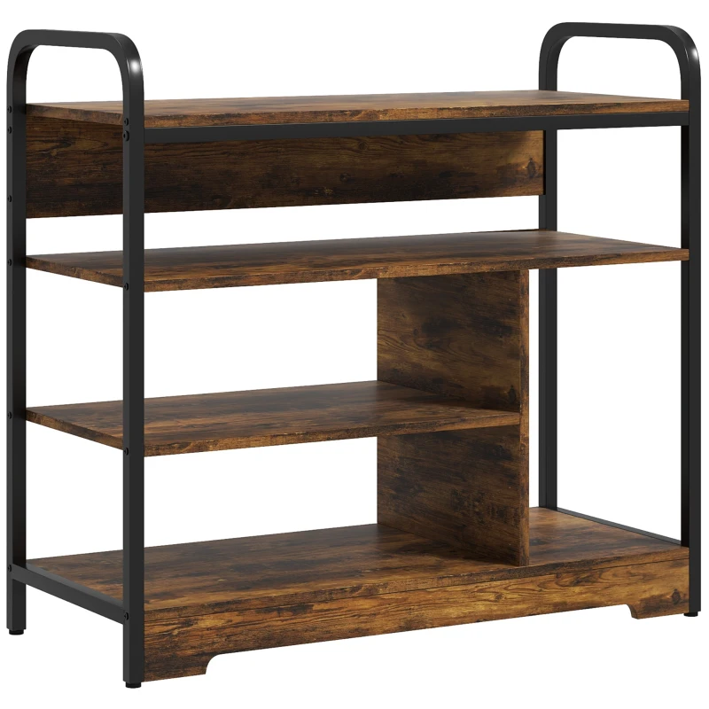 HOMCOM Schuhregal 4-stufig, offenes Design, Metallrahmen, verstellbare Füße, 70x30x65 cm, Braun/Schwarz